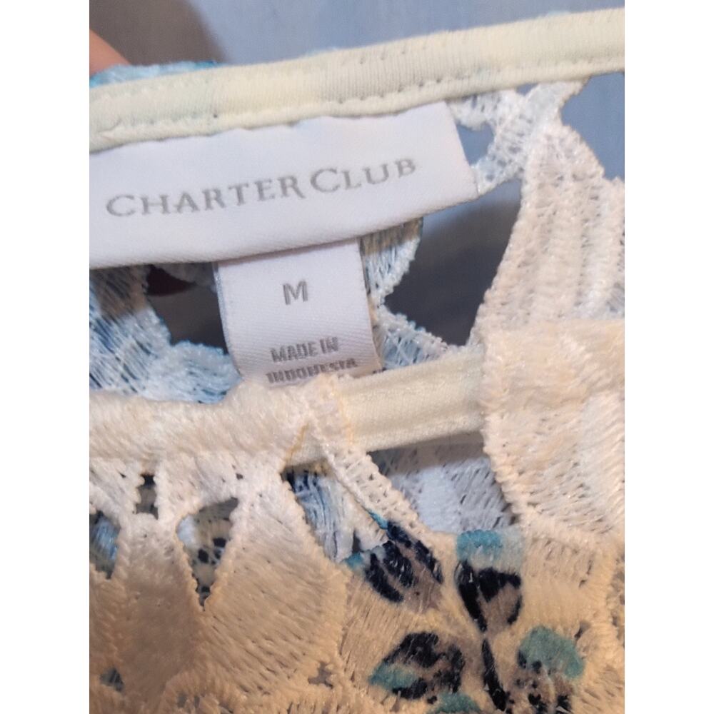 Charter Club Blue White Floral Ruffle Button - Picture 6 of 6